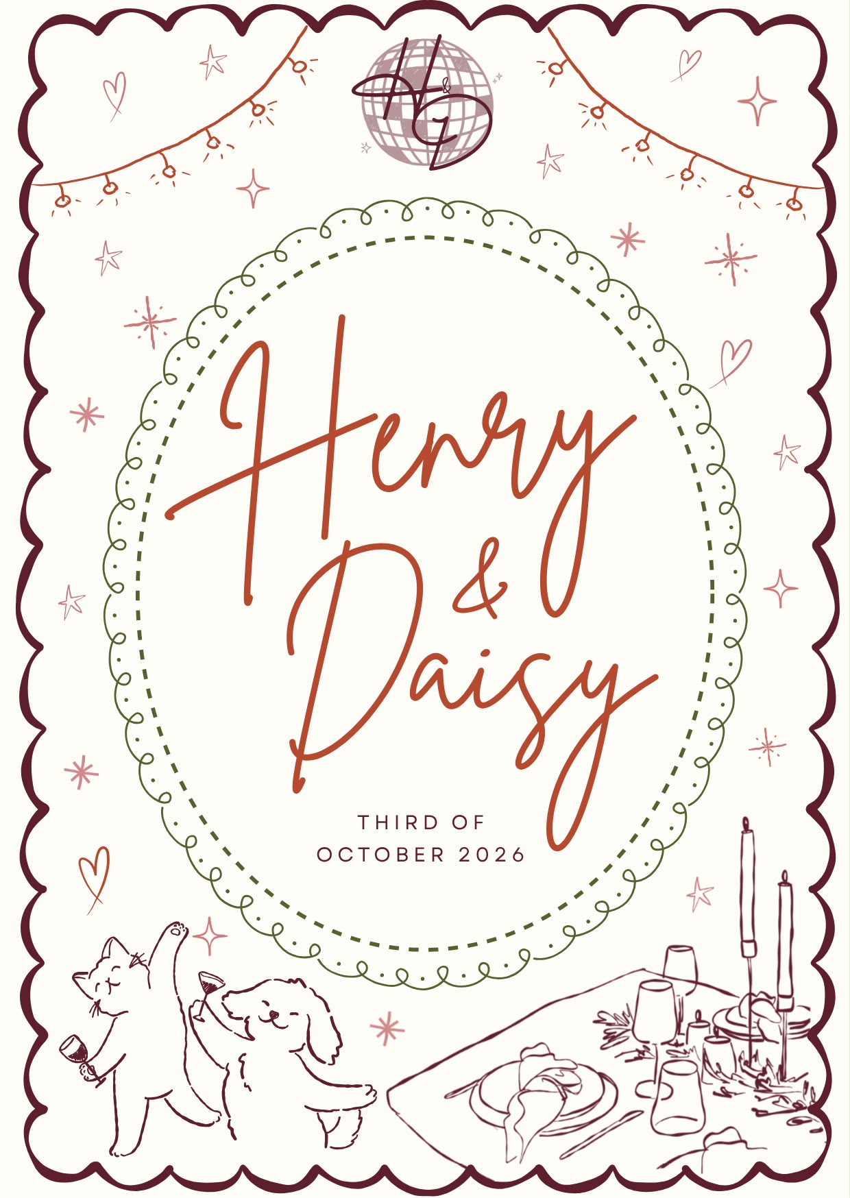 Henry & Daisy wedding invitation - third of October 2026, nothing fancy, just love